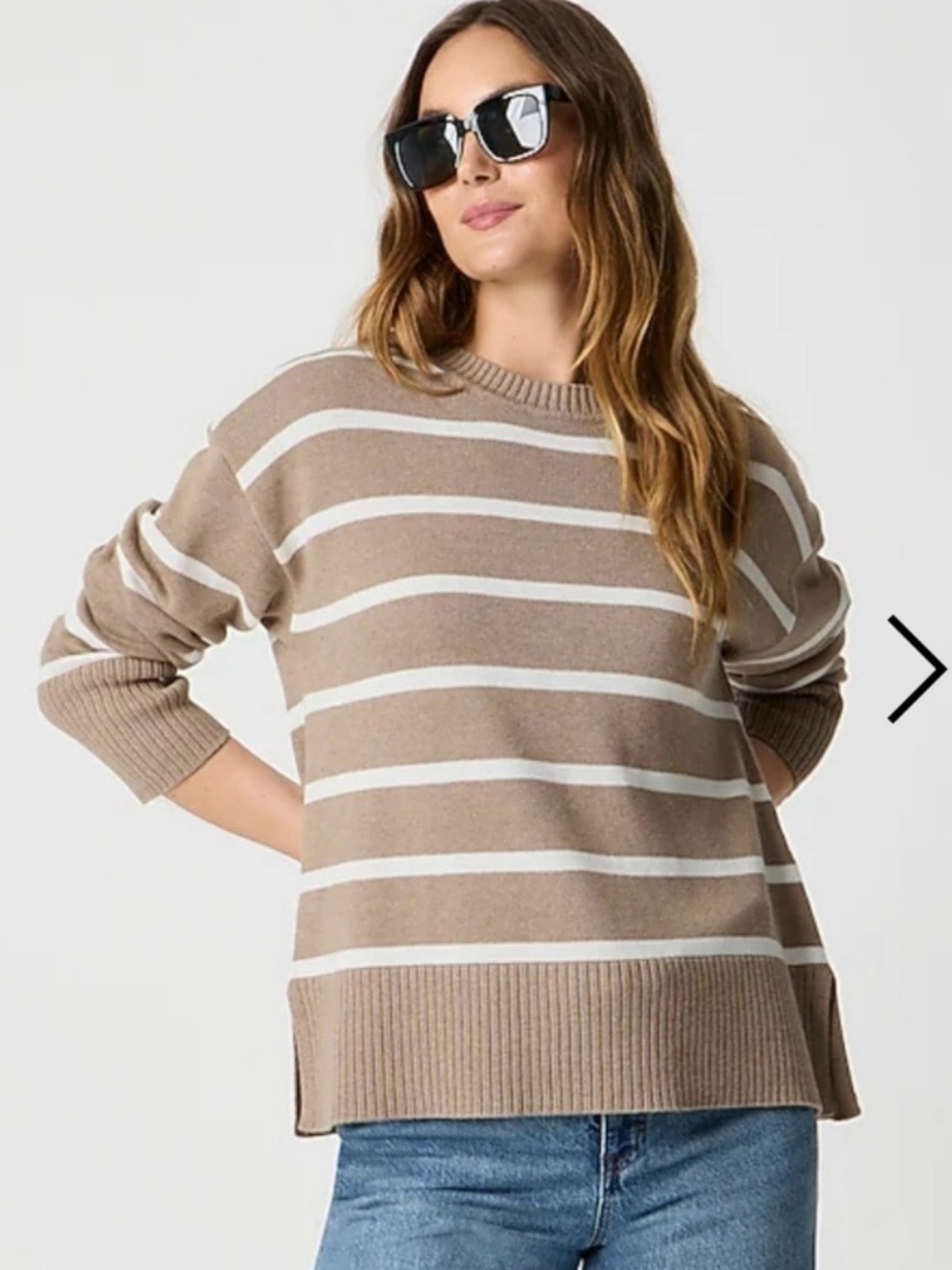 J. CREW Factory womens M Striped Tan and White 100% Cotton SWEATER Beach Night